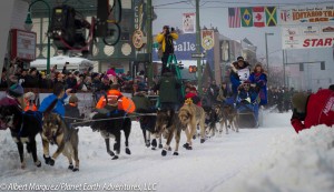 Leaving the Ceremonial Start on 4th Avenue, 2013 Iditarod. Photo by Albert Marquez/Planet Earth Adventures, LLC