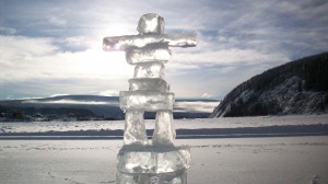Inuksuk on the Yukon River, Dawson City, 2008 Yukon Quest. Photo by Helen Hegener/Northern Light Media